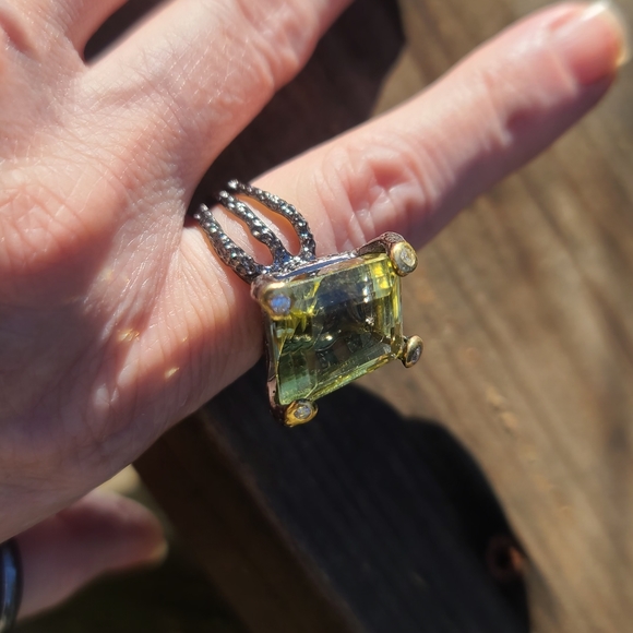 HUGE 16k biased diamond cut Natural Lemon Quarts Sterling & Rhodium ring sz8.5 - Picture 11 of 12